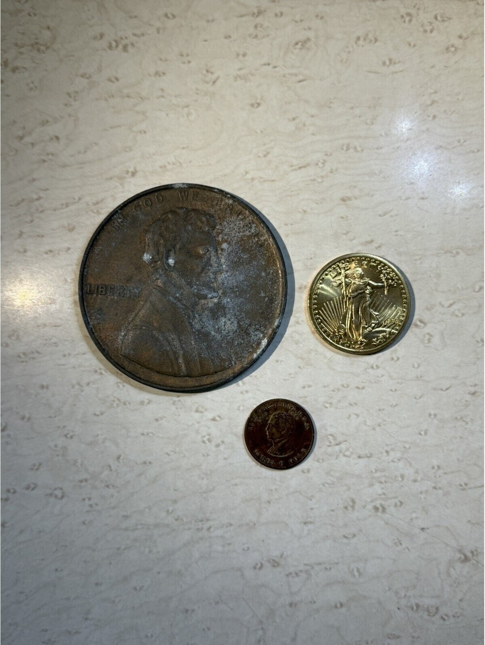 3pc Coin Token Lot Jumbo Lincoln Penny 1992 Gold Eagle COPY James K Polk Medal